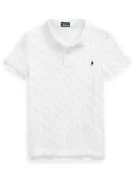 30 points W slim fit cable knit polo shirt white - POLO RALPH LAUREN - BALAAN 1