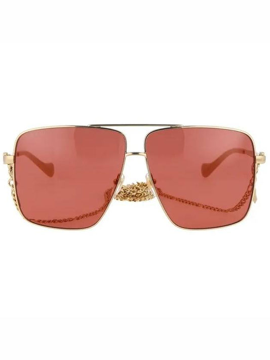 Eyewear Chain Strap Double Bridge Sunglasses Gold Orange - GUCCI - BALAAN.
