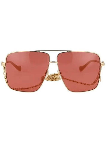 Eyewear Chain Strap Double Bridge Sunglasses Gold Orange - GUCCI - BALAAN 1