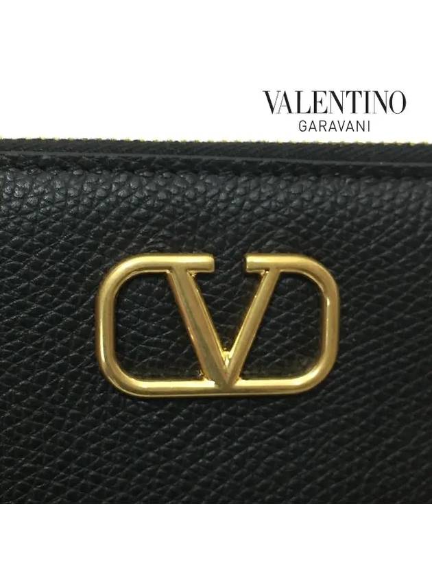 V Logo Signature Leather Card Wallet Black - VALENTINO - BALAAN 6