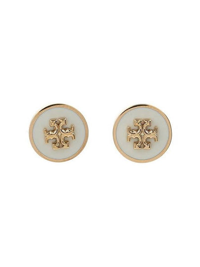 Kira Enamel Circle Stud Earrings White Gold - TORY BURCH - BALAAN 2