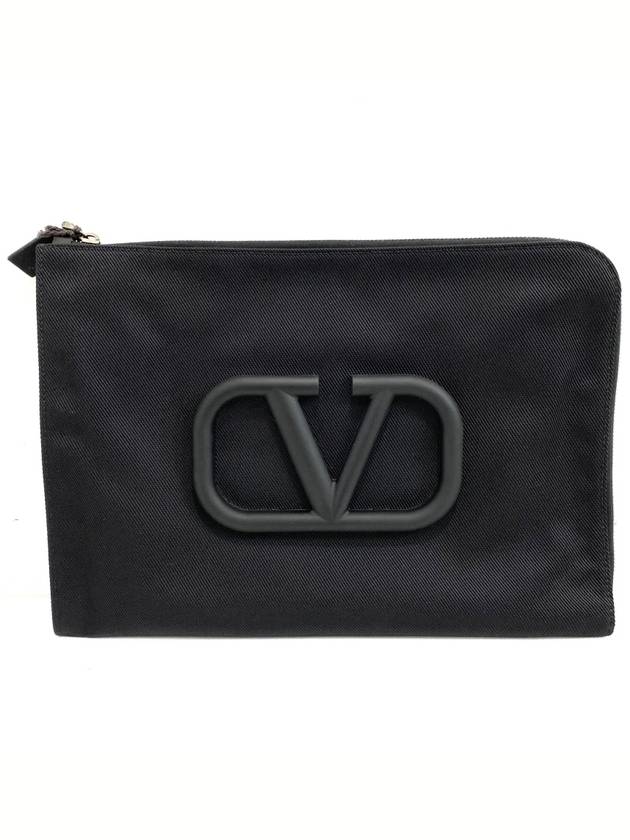 Nylon V Logo Clutch Bag Black - VALENTINO - BALAAN.