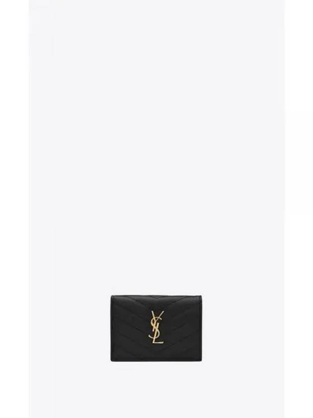 Monogram Caviar Leather Flap Card Wallet Black - SAINT LAURENT - BALAAN 2