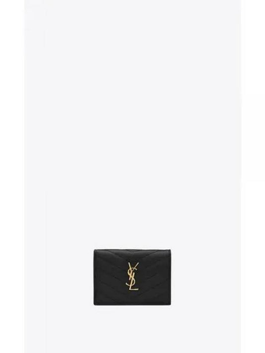 Monogram Caviar Leather Flap Card Wallet Black - SAINT LAURENT - BALAAN 2