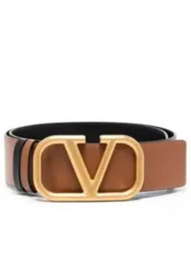 V Logo Signature Reversible Leather Belt Brown - VALENTINO - BALAAN 1