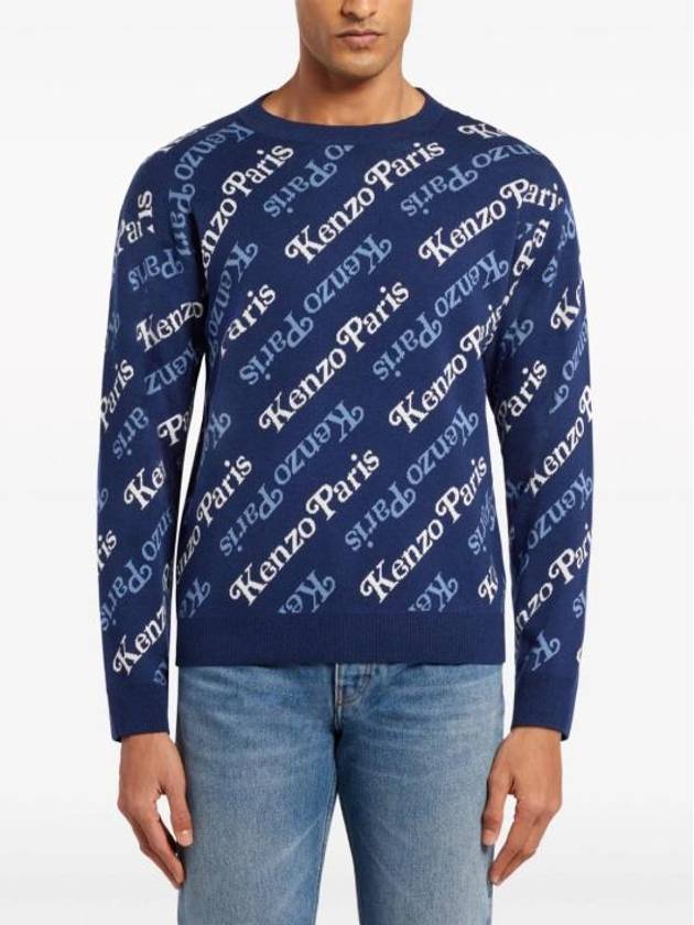 Paris Monogram Print Allover Cotton Sweatshirt Navy - KENZO - BALAAN 4