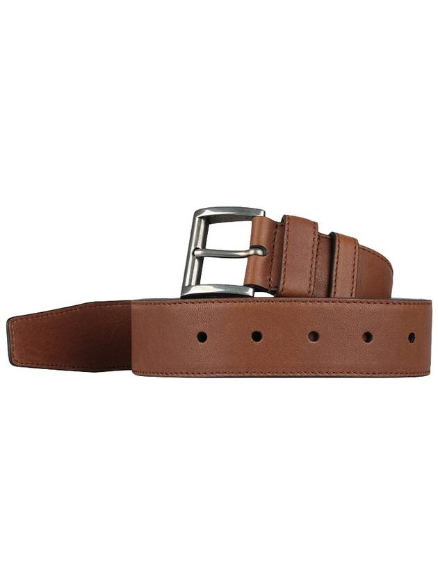 Square Metal Buckle Leather Belt Brown - PRADA - 3