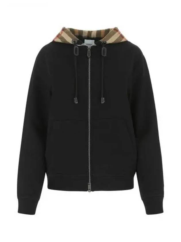 Check Hood Cotton Zip Up Hoodie Black - BURBERRY - BALAAN 2