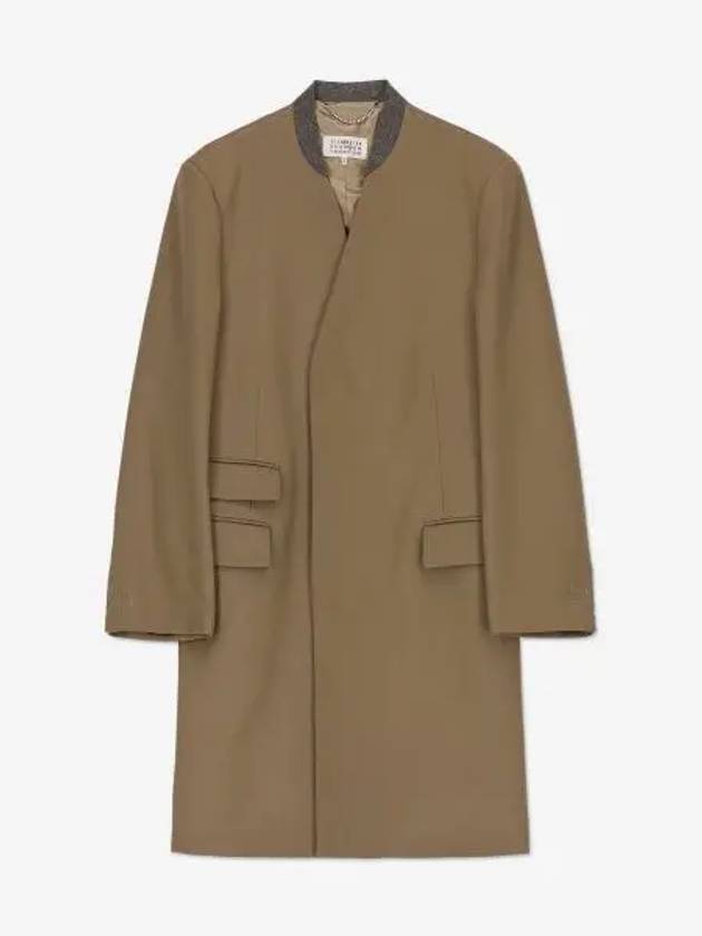 Stitched Collarless Wool Single Coat Beige - MAISON MARGIELA - BALAAN 2