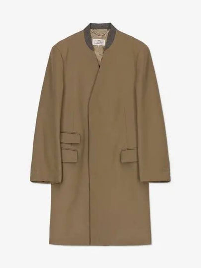 Stitched Collarless Wool Single Coat Beige - MAISON MARGIELA - BALAAN 2