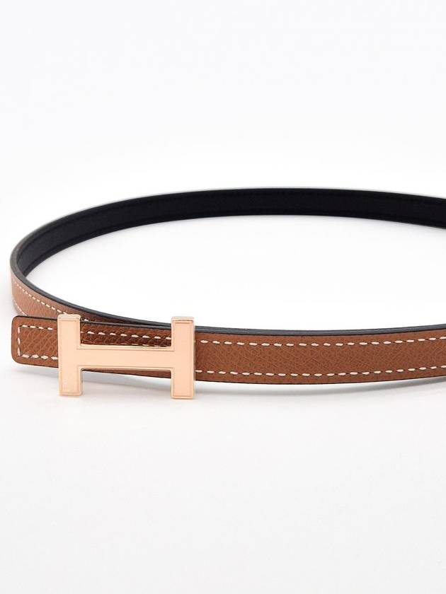 Women's H Rose Gold Buckle Focus Reversible Leather Strap Belt 13mm - HERMES - BALAAN 4