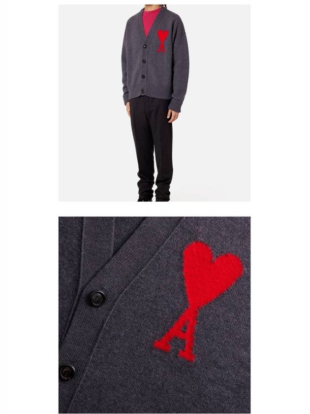 Big Heart Logo Wool Cardigan Grey - AMI - BALAAN 7