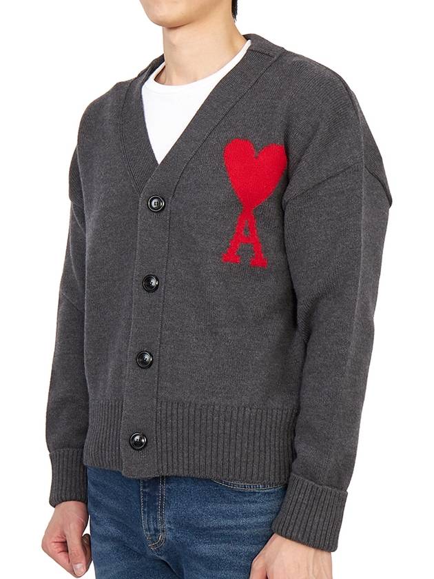 Big Heart Logo Wool Cardigan Grey - AMI - BALAAN 3