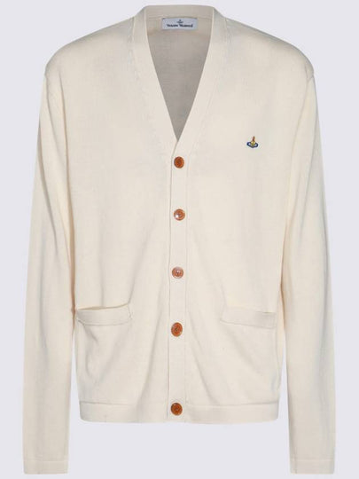 ORB Logo V-Neck Cardigan Cream - VIVIENNE WESTWOOD - BALAAN 2