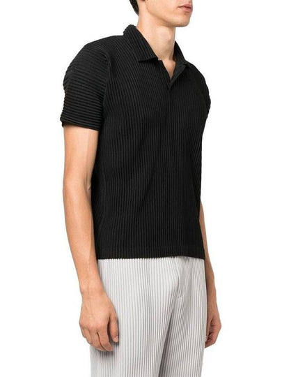 Homme Basic Plissé Pleated Polo Shirt Black - ISSEY MIYAKE - BALAAN 2