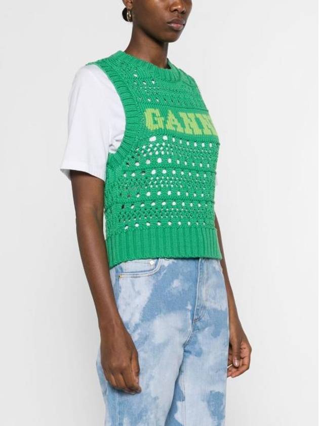 Logo Intarsia Knit Vest Green - GANNI - BALAAN 4