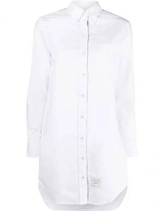 Solid Poplin Stripe Grosgrain Placket Thigh Length Point Collar Shirtdress White - THOM BROWNE - BALAAN 1