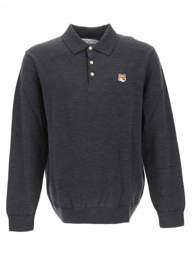 Fox Head Patch Polo Knit Top Anthracite Melange - MAISON KITSUNE - BALAAN 1