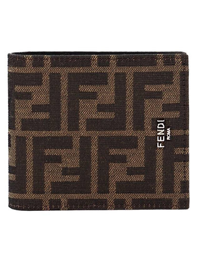 FF Fabric Leather Bifold Wallet Brown - FENDI - BALAAN 2