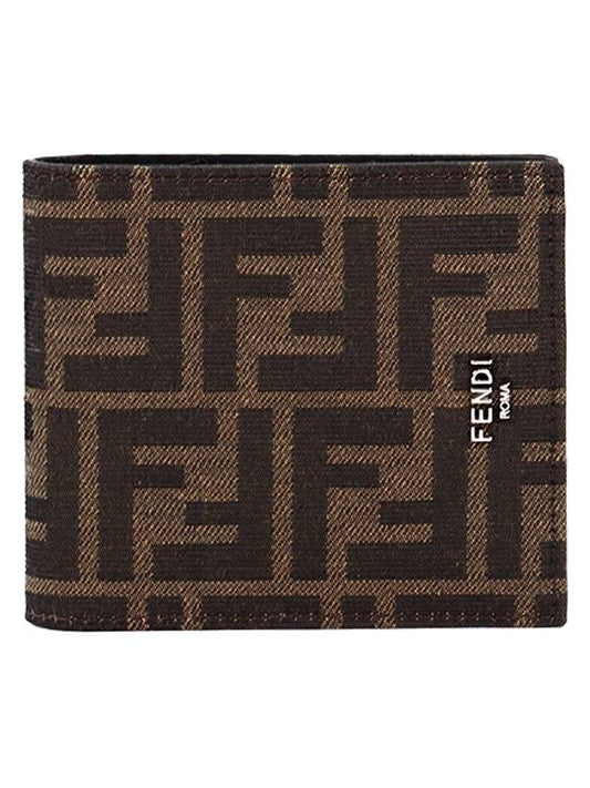 FF Fabric Leather Bifold Wallet Brown - FENDI - BALAAN 2