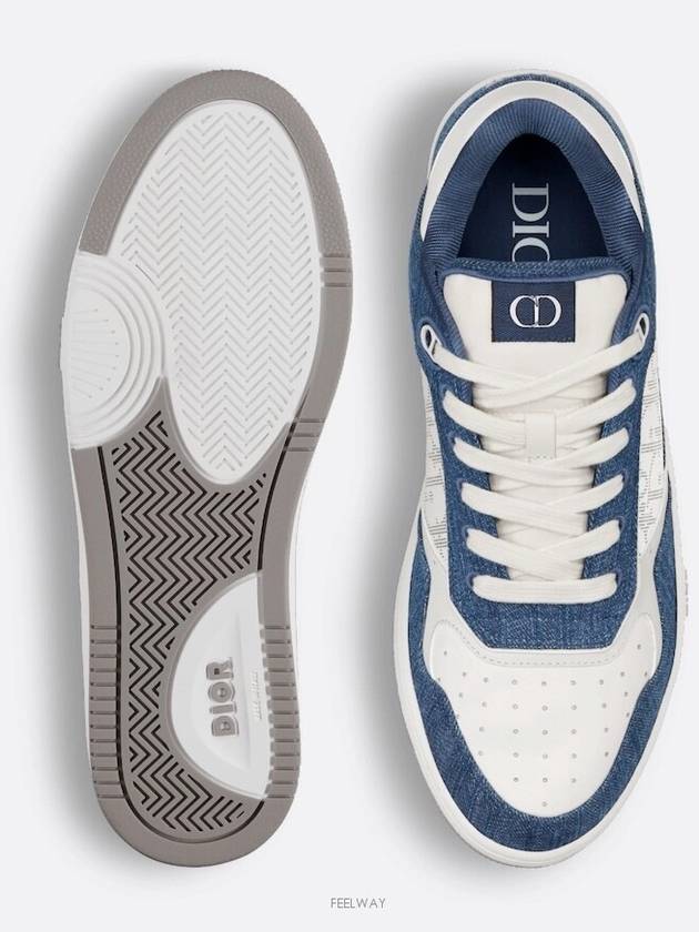 B27 Low Top Sneaker in White Smooth Calfskin Blue Denim Oblique Galaxy - DIOR - BALAAN 7