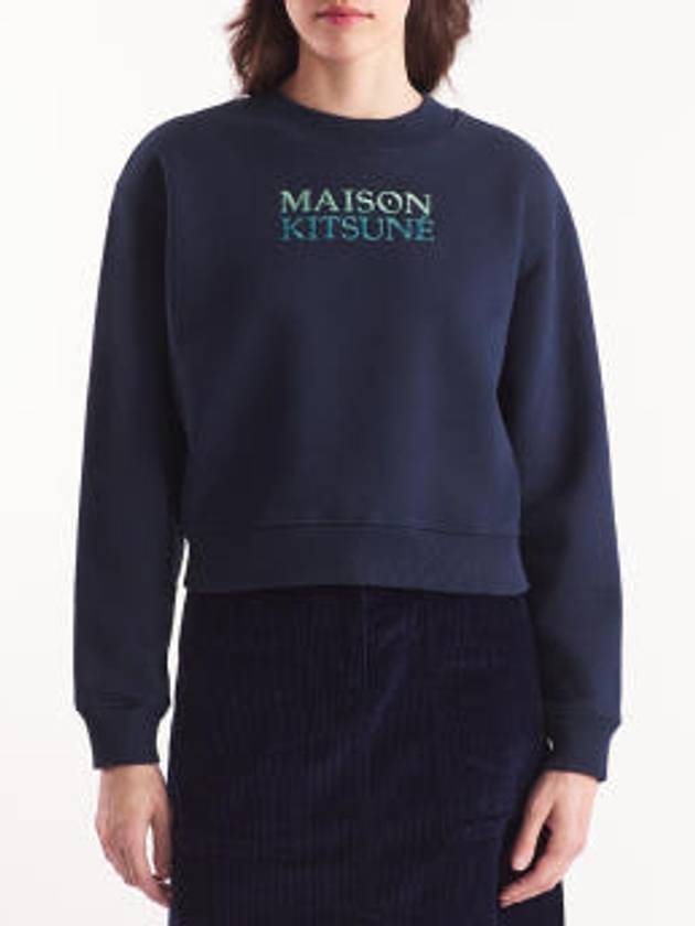 Gradient boxy brushed crop sweatshirt NW00309KM0326 Navy - MAISON KITSUNE - BALAAN 1