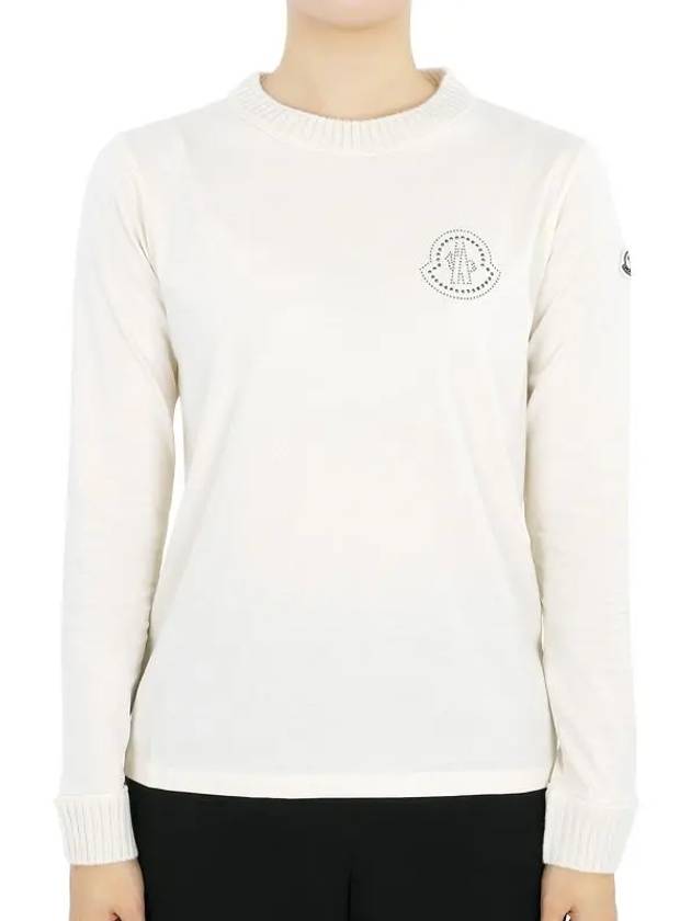 Kids Stud Logo Long Sleeve T Shirt Ivory 8D00005 83907 050 12 14A Adults can be worn - MONCLER - BALAAN 1