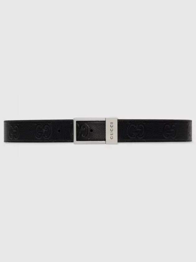 GG Rectangular Buckle Leather Belt Black - GUCCI - BALAAN 2