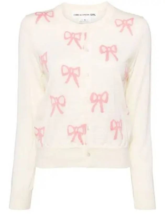 Ribbon Intarsia Knit Cardigan White - COMME DES GARCONS - BALAAN 2