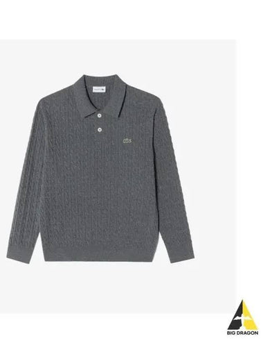 Men s Cable Sweater Polo Gray - LACOSTE - BALAAN 1