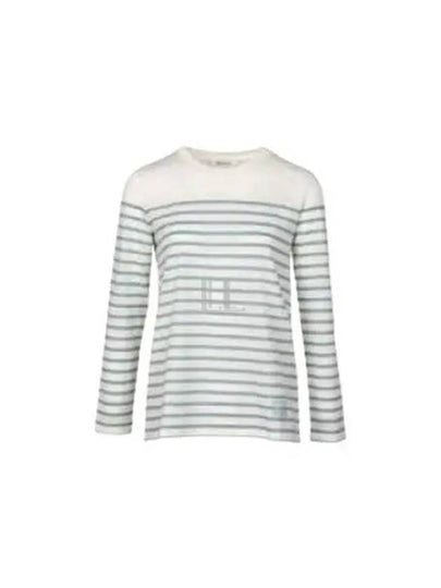 Women's M Logo Hem Striped Cotton Long Sleeve T-Shirt White Blue - MAX MARA - BALAAN 2