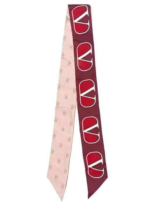 V Logo Signature Silk Scarf Red - VALENTINO - BALAAN.