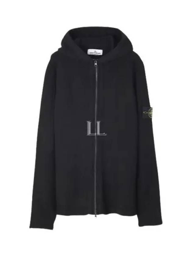 Logo Patch Hooded Lamb Wool Cardigan Black - STONE ISLAND - BALAAN 2