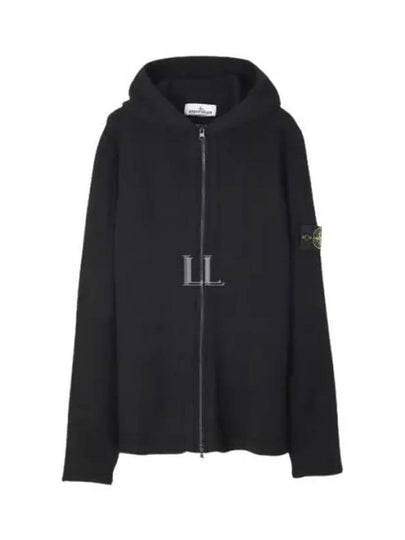 Logo Patch Hooded Lamb Wool Cardigan Black - STONE ISLAND - BALAAN 2