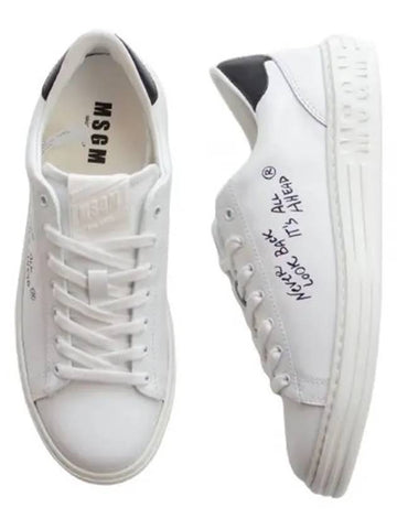 Lettering Logo Leather Low-Top Sneakers White - MSGM - BALAAN 1