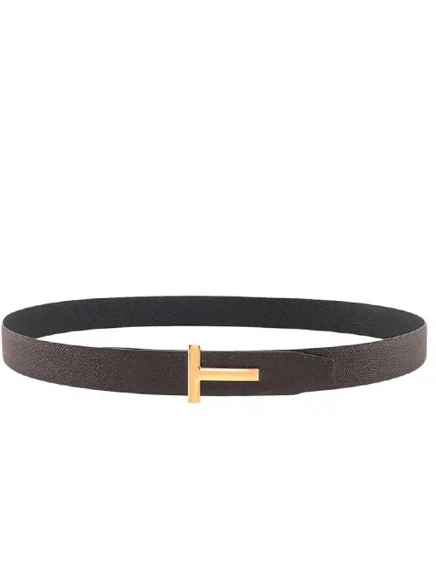 T Logo Reversible Leather Belt Chocolate - TOM FORD - BALAAN 2