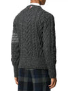 Men's Aran Cable Diagonal Armband Classic Crew Neck Knit Top Dark Gray - THOM BROWNE - BALAAN.