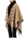 Women's Check Reversible Wool Cape Beige - BURBERRY - BALAAN 4