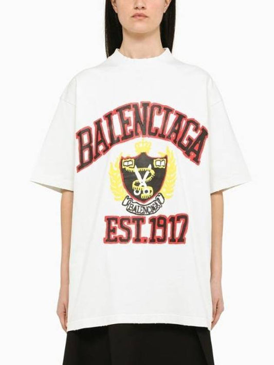 College Logo Print Medium Fit Short Sleeve T-Shirt White - BALENCIAGA - BALAAN 1