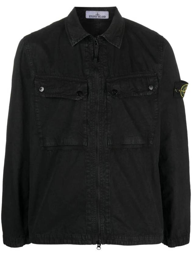 Brushed Organic Cotton Overshirt Jacket Black - STONE ISLAND - BALAAN 1