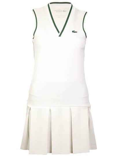 Sports Stretch V-Neck Pleated Short Dress White - LACOSTE - BALAAN 2