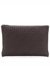 Intrecciato Document Leather Clutch Bag Dark Brown - BOTTEGA VENETA - BALAAN 2