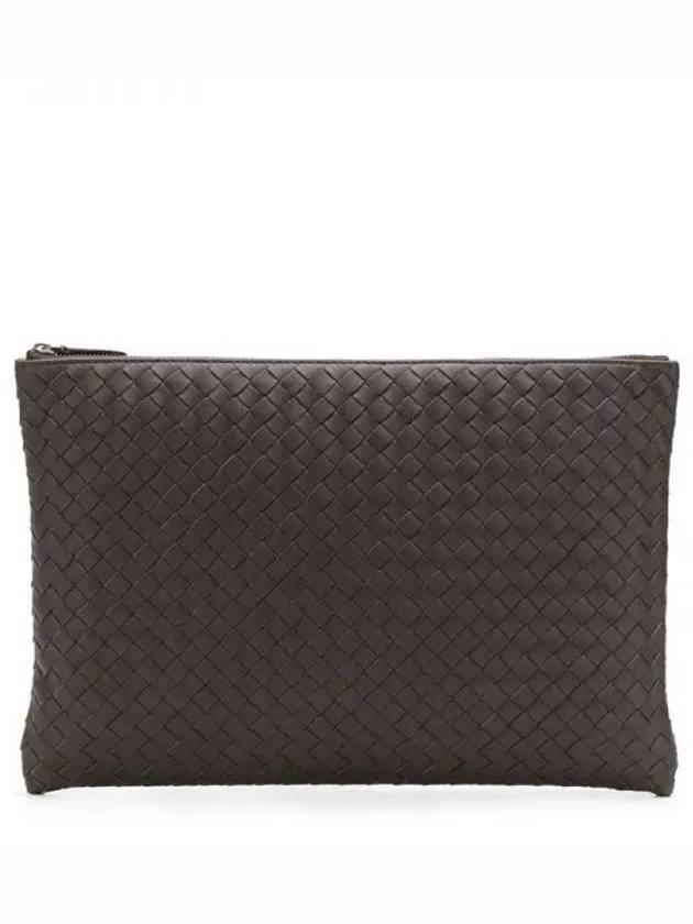 Intrecciato Document Leather Clutch Bag Dark Brown - BOTTEGA VENETA - BALAAN 2