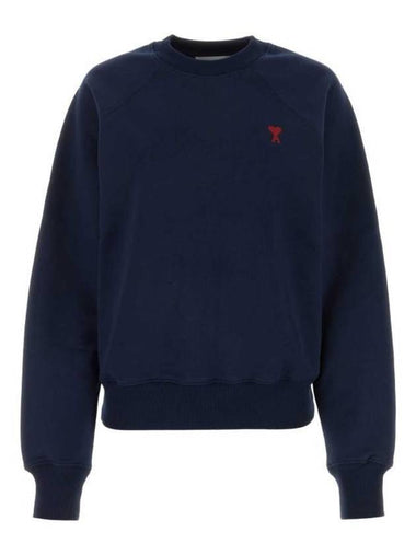 Heart Logo Organic Cotton Sweatshirt Navy - AMI - BALAAN 1