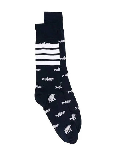 Men's Diagonal Bear Salmon Socks Navy - THOM BROWNE - BALAAN 2