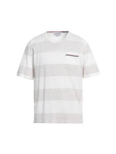 Men's Rugby Striped Pick Pocket Short Sleeve T-Shirt Pale Grey White - THOM BROWNE - BALAAN 2