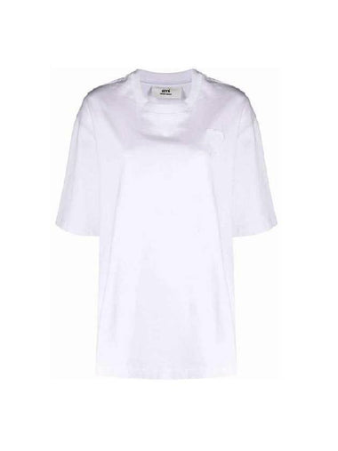 Heart Technical Logo Patch Heavy Short Sleeve T-Shirt White - AMI - BALAAN 1