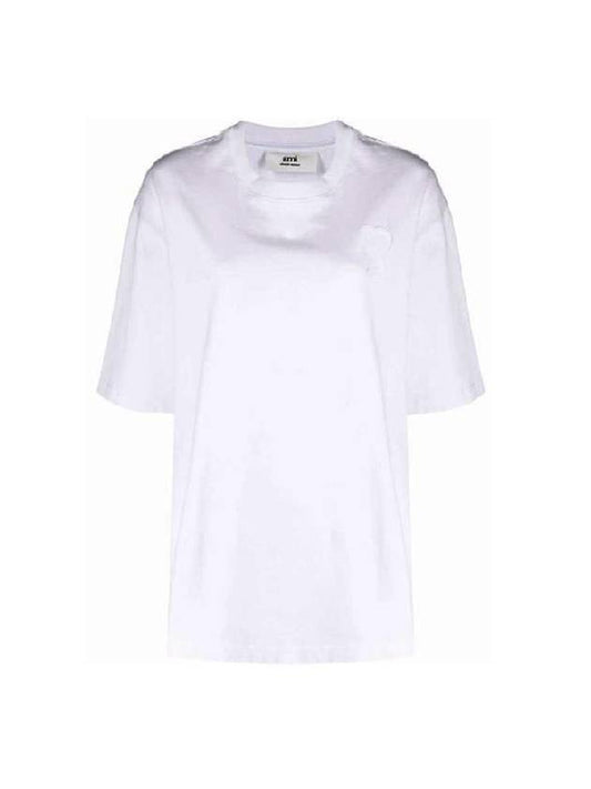 Heart Technical Logo Patch Heavy Short Sleeve T-Shirt White - AMI - BALAAN.