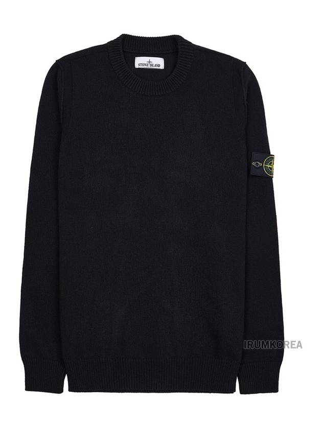 Logo Patch Lambswool Crewneck Knit Top Black - STONE ISLAND - BALAAN 2