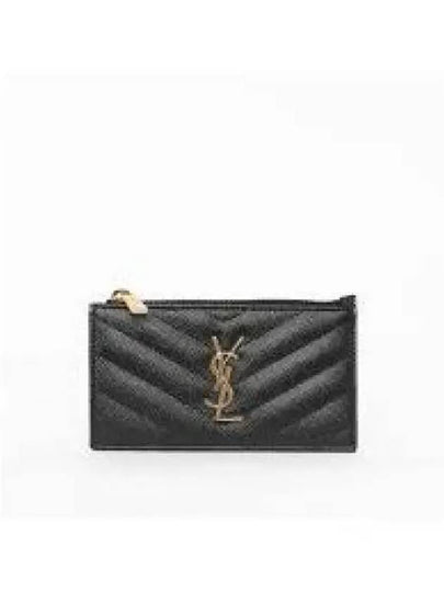 Monogram Fragment Zipper Card Wallet Black - SAINT LAURENT - BALAAN 2